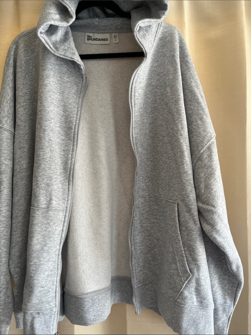 No Boundaries Men’s Light Gray Full-Zip Hooded Sweater - Picture 7 of 7